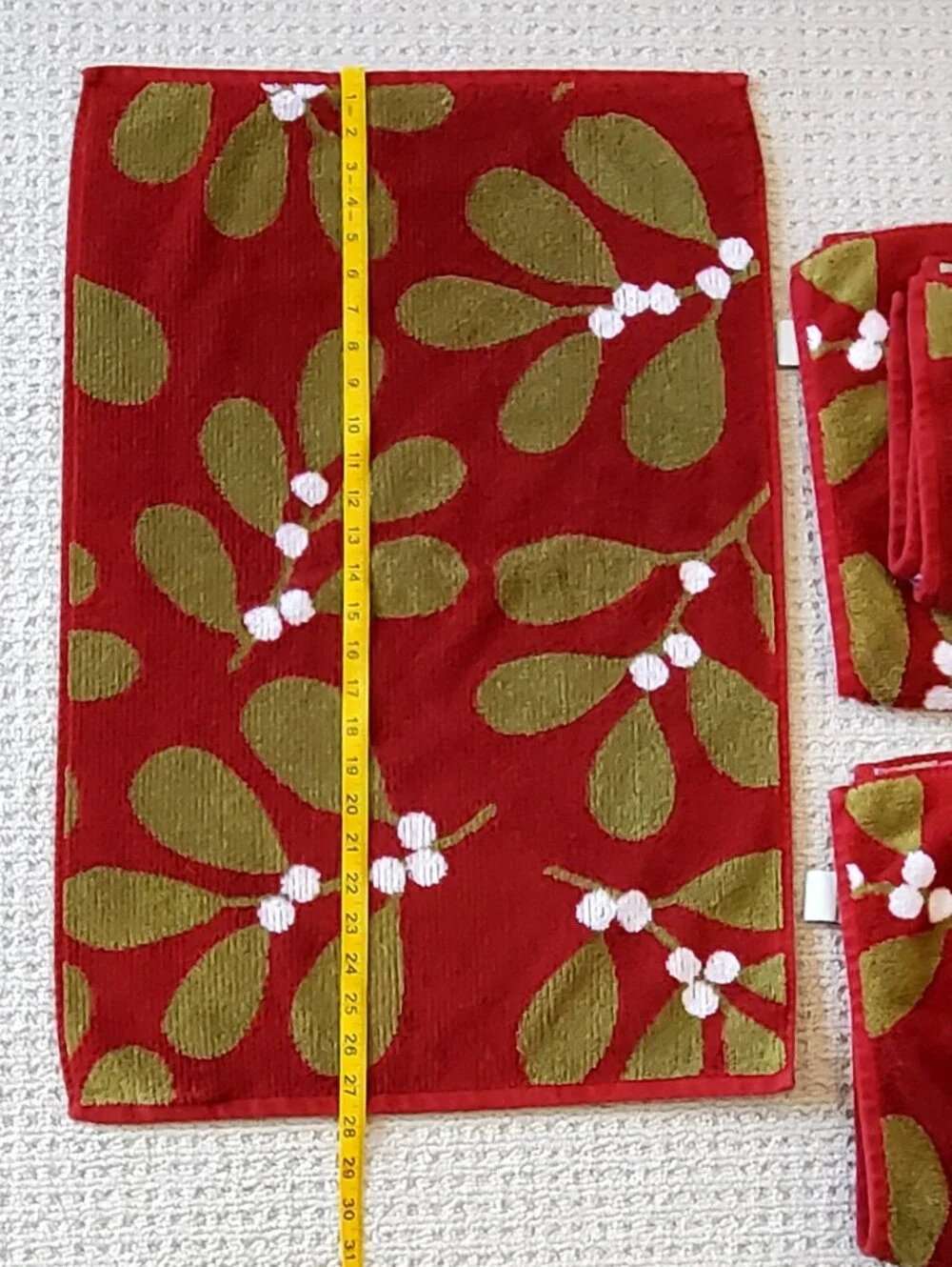 Pottery Barn Turkish Cotton Holly Leaf Red/Olive Green 5 Piece Towel Set
